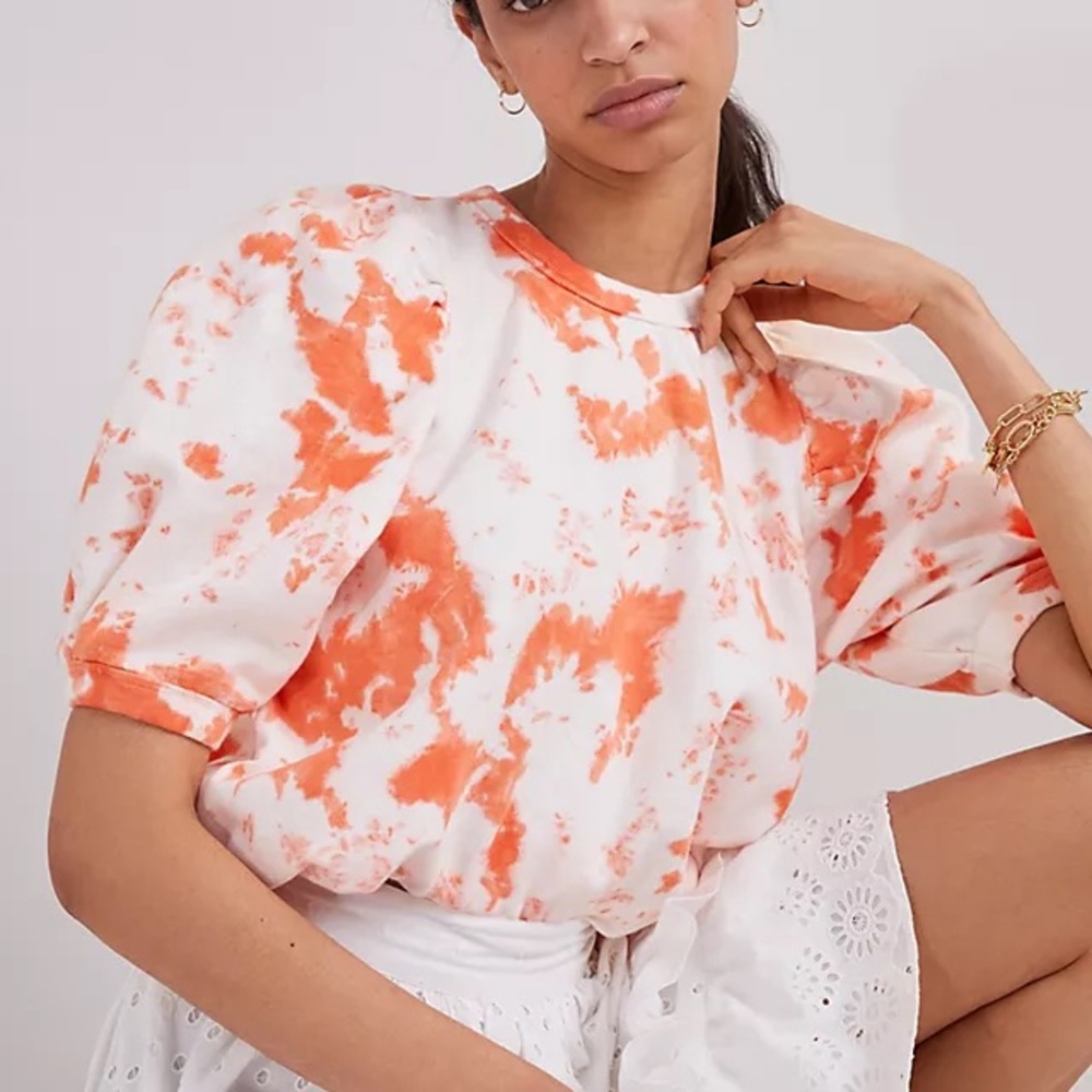 Clare V Orange and White Tie-Dye Short Sleeve Top